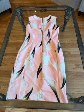 Calvin Klein Pink Floral Sheath Dress with Calla Lily Motif